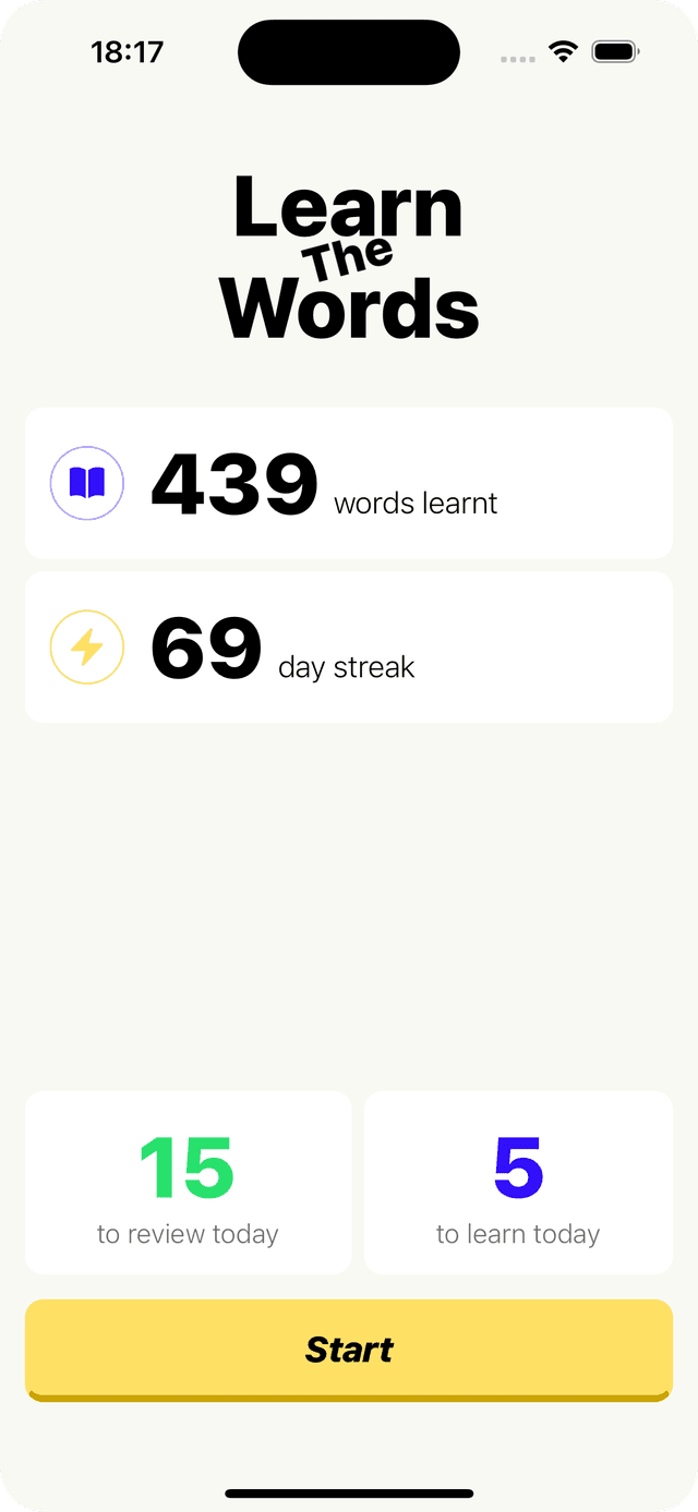 Learn the words homescreen screenshot